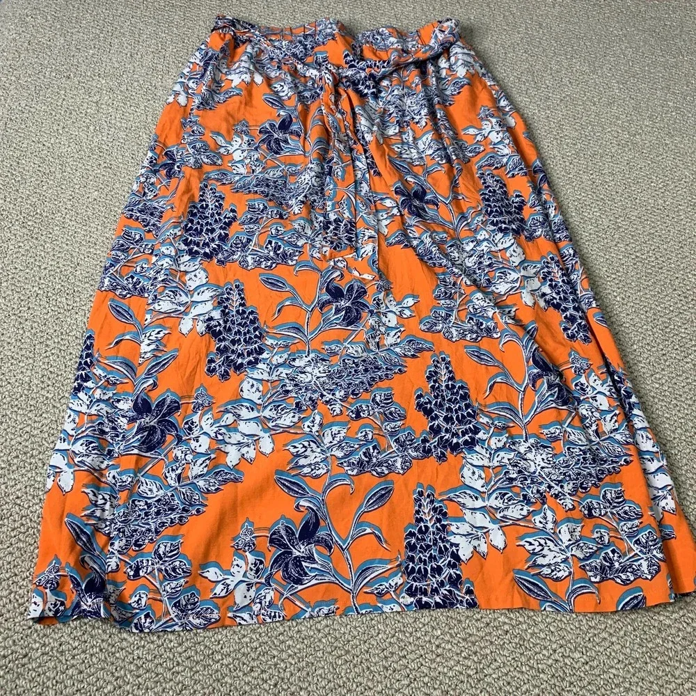 Cabi Womens Skirt‎ Size Medium Orange Blue Floral Calypso Maxi Wrap 5250
